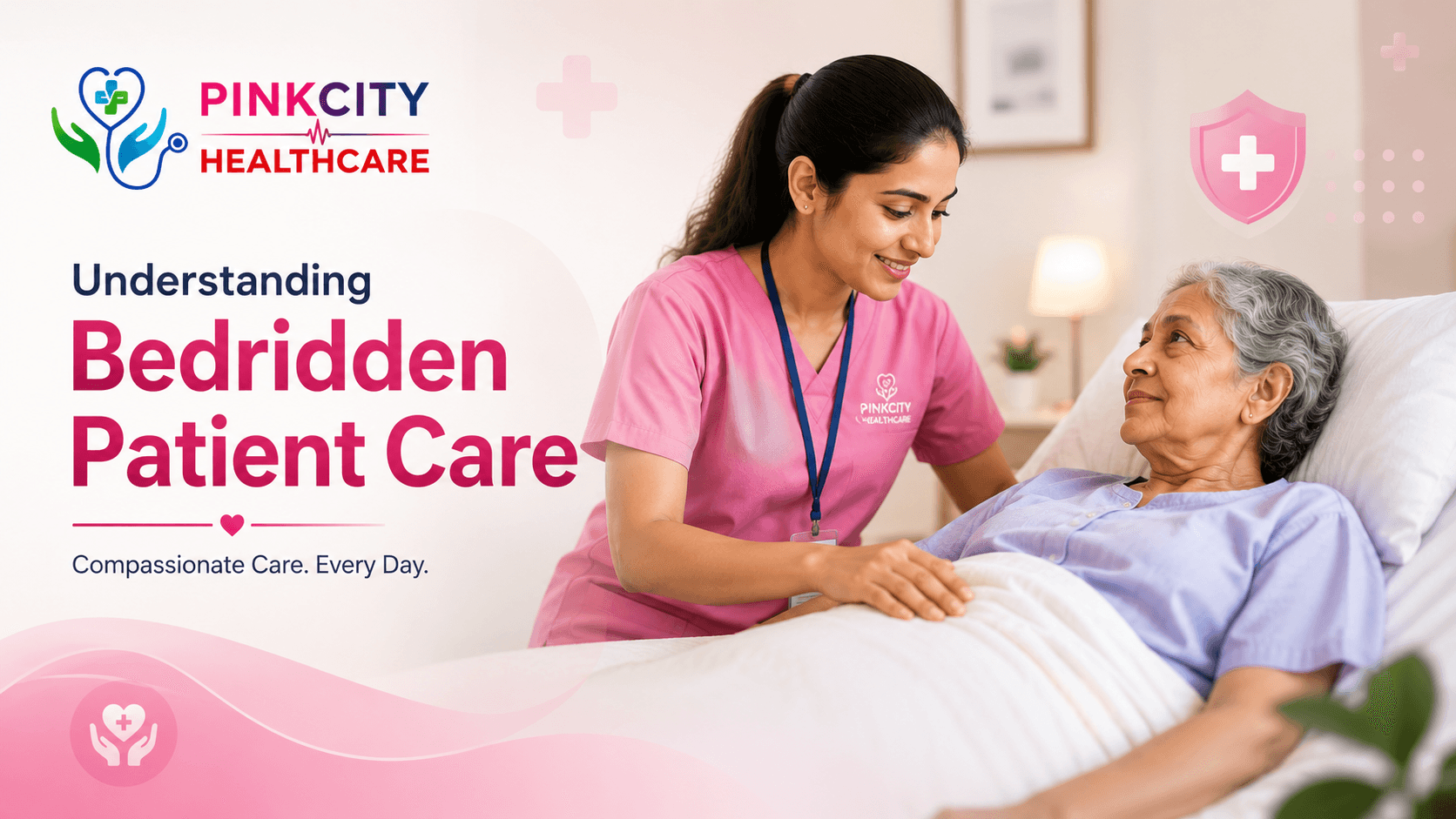 A caregiver assisting a bedridden patient with daily care