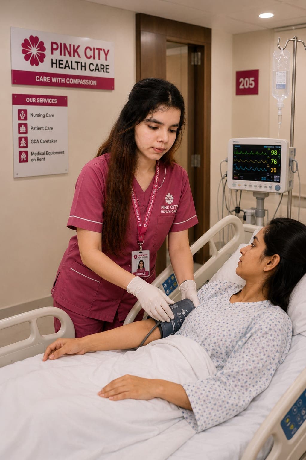 Nurse monitoring a patient's vital signs during care