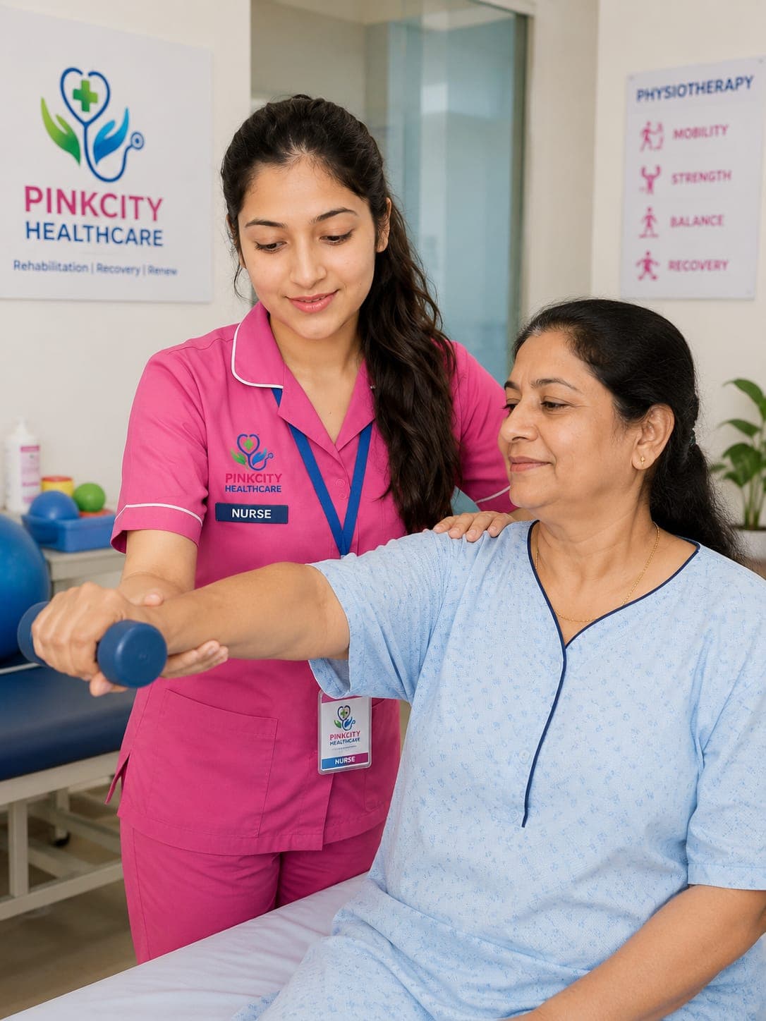 Physiotherapist assisting a patient with mobility exercises